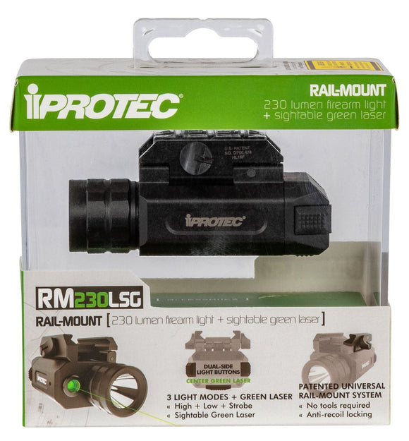 iProtect 6567 RM230 LSG WeaponLight/Green Laser Combo Clear 46/230 Lumens CR123A Battery Black Aircraft Grade Aluminum