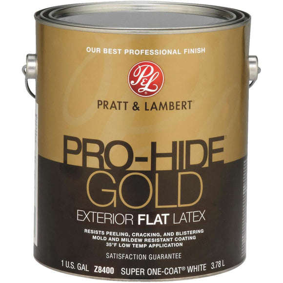 Pratt & Lambert Pro-Hide Gold Latex Flat Exterior House Paint, Super One-Coat White, 1 Gal.