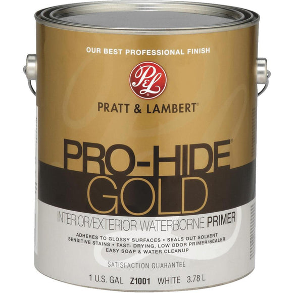 Pratt & Lambert Pro-Hide Gold Waterborne Interior/Exterior Stain Blocking Primer, White, 1 Gal.