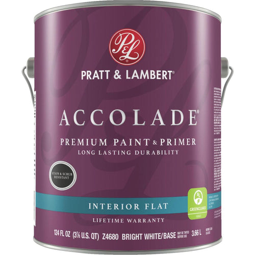 Pratt & Lambert Accolade Premium 100% Acrylic Paint & Primer Flat Interior Wall Paint, Bright White Base, 1 Gal.