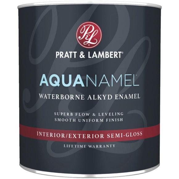Pratt & Lambert Aquanamel Waterborne Alkyd Semi-Gloss Interior/Exterior Enamel, Bright White Base, 1 Qt.