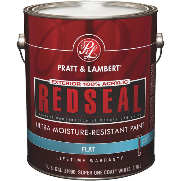 Pratt & Lambert RedSeal 100% Acrylic Flat Exterior House Paint, Super One Coat White, 1 Gal.